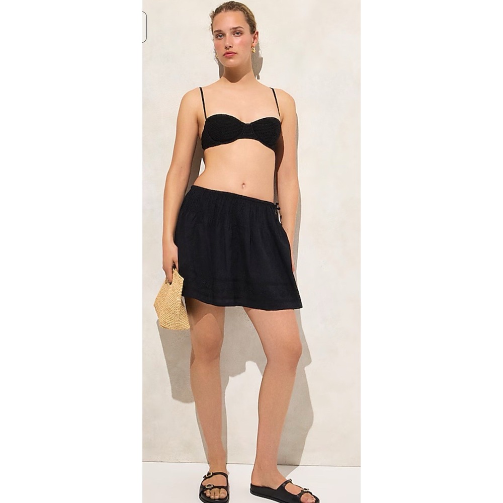 J Crew Embroidered side-tie mini skirt Beach Cover Up Size Large Black New NWT
